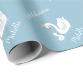 Blue Boy Swan Baby shower Cadeaupapier (Rol Hoek)