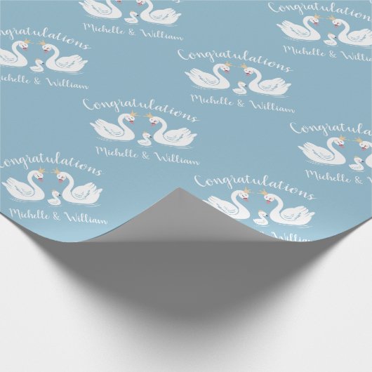 Blue Boy Swan Baby shower Cadeaupapier (Hoek)