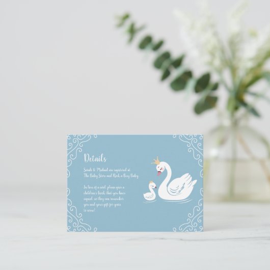 Blue Boy Swan Baby shower Informatiekaartje (Staand voorkant)