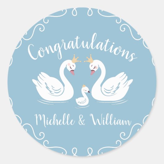 Blue Boy Swan Baby shower Ronde Sticker (Voorkant)