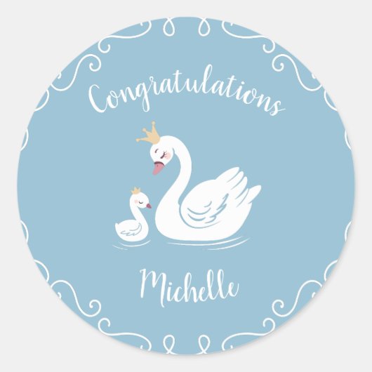 Blue Boy Swan Baby shower Ronde Sticker (Voorkant)
