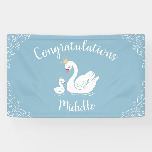 Blue Boy Swan Baby shower Spandoek (Horizontaal)