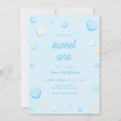 Blue Boy Sweet One First Birthday Invitation Kaart (Voorkant)