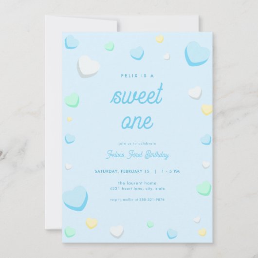 Blue Boy Sweet One First Birthday Invitation Kaart (Voorkant)