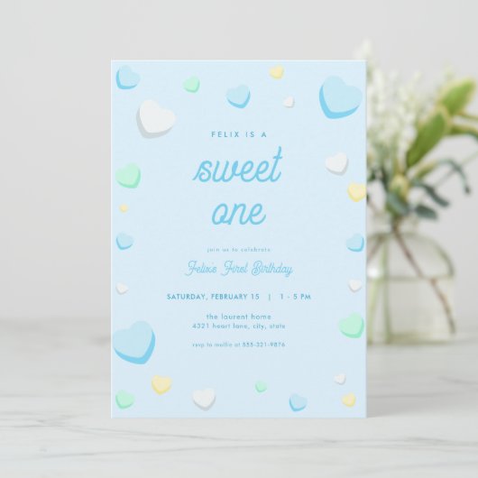 Blue Boy Sweet One First Birthday Invitation Kaart (Staand voorkant)