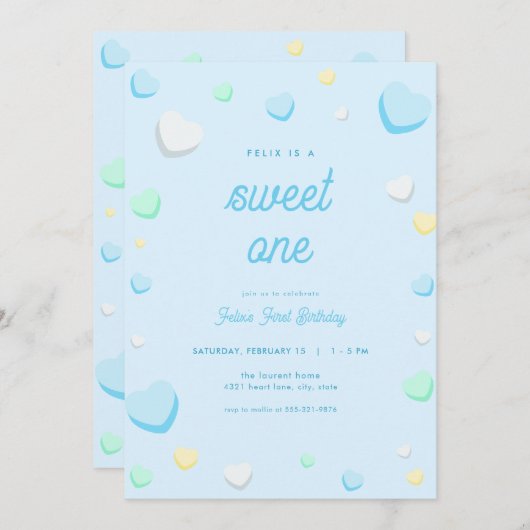 Blue Boy Sweet One First Birthday Invitation Kaart (Voorkant / Achterkant)