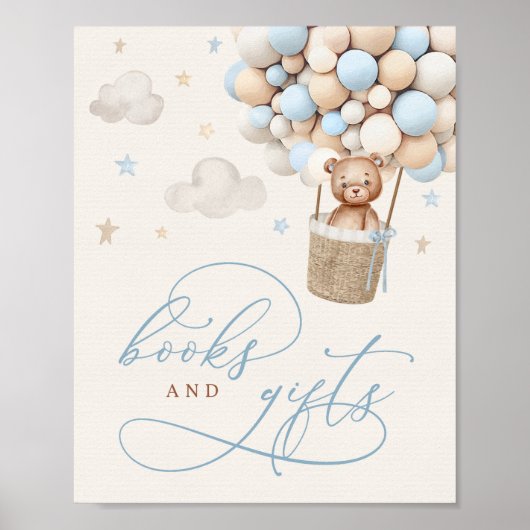 Blue Boy Teddy Bear Baby shower Books & Gifts Sign Poster (Voorkant)