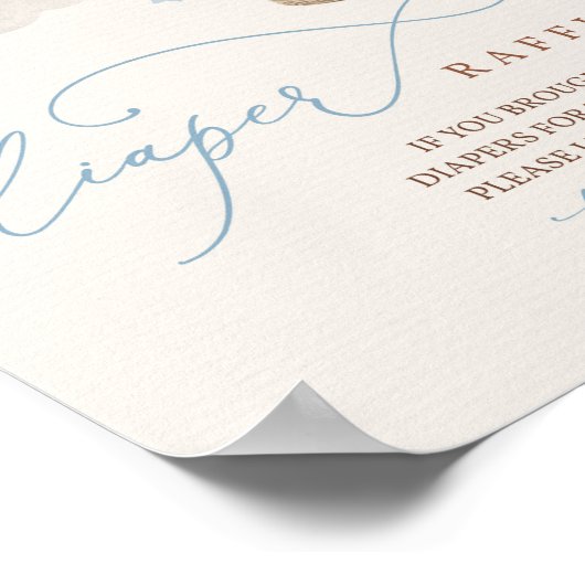Blue Boy Teddy Bear Baby shower Diaper Raffle Sign Poster (Hoek)