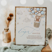 Blue Boy Teddy Bear Baby shower Diaper Raffle Sign Poster