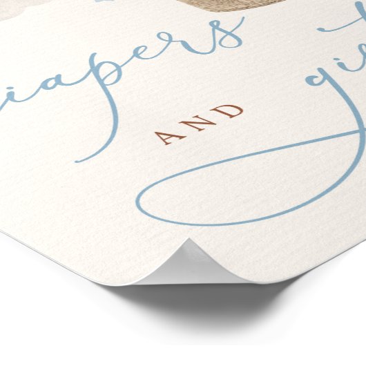 Blue Boy Teddy Bear Baby shower Diapers & Gift Poster (Hoek)