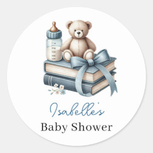 Blue Boy Teddy Bear Baby shower Nieuw hoofdstuk be Ronde Sticker