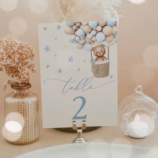 Blue Boy Teddy Bear Baby shower Table Number Kaart