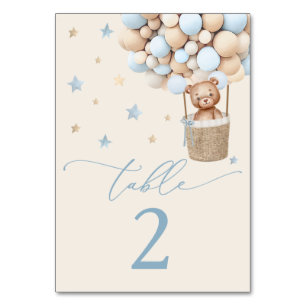 Blue Boy Teddy Bear Baby shower Table Number Kaart