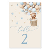Blue Boy Teddy Bear Baby shower Table Number Kaart (Voorkant)