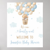 Blue Boy Teddy Bear Balloons Baby shower Welkom Poster (Voorkant)