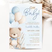 Blue Boy Teddy Bear Boho Baby shower Kaart