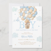Blue Boy Teddy Bear Hete Luchtballon Baby shower Kaart (Voorkant)