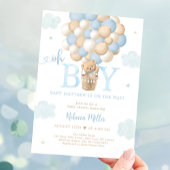 Blue Boy Teddy Bear Hete Luchtballon Baby shower Kaart