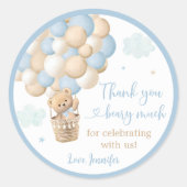 Blue Boy Teddy Bear Hete Luchtballon Baby shower Ronde Sticker (Voorkant)
