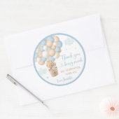 Blue Boy Teddy Bear Hete Luchtballon Baby shower Ronde Sticker (Envelop)