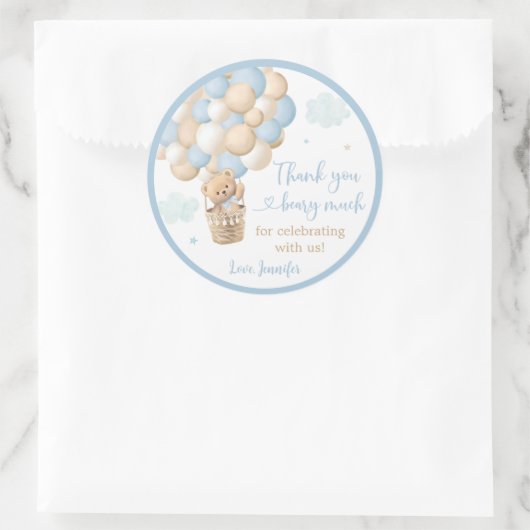 Blue Boy Teddy Bear Hete Luchtballon Baby shower Ronde Sticker (Tas)