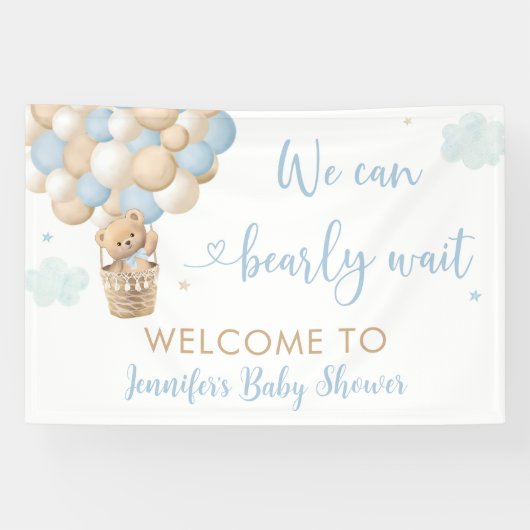Blue Boy Teddy Bear Hete Luchtballon Baby shower Spandoek (Horizontaal)