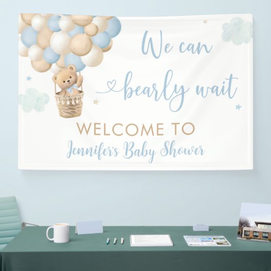 Blue Boy Teddy Bear Hete Luchtballon Baby shower Spandoek (Beurs)