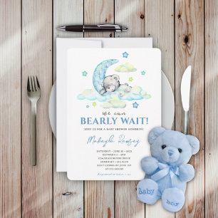 Blue Boy Teddy Bear op Moon Waterverf Baby shower Kaart