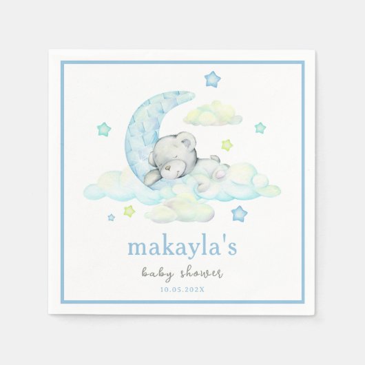 Blue Boy Teddy Bear op Moon Waterverf Baby shower Servet (Voorkant)