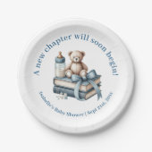 Blue Boy Teddybeer gepersonaliseerd Baby shower Papieren Bordje (Voorkant)