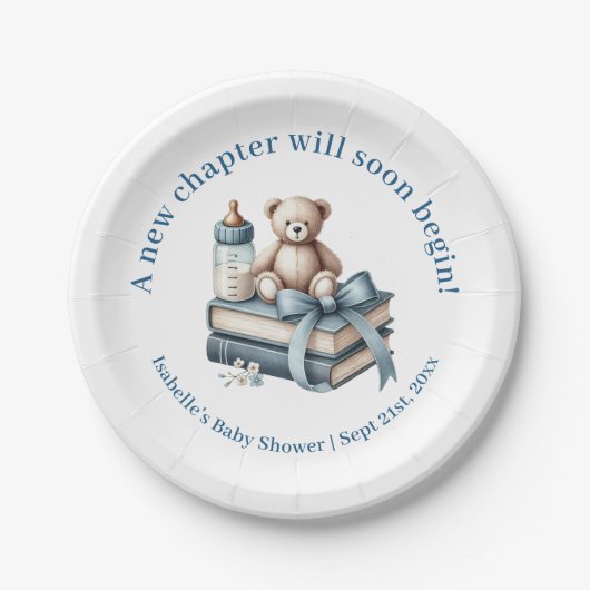 Blue Boy Teddybeer gepersonaliseerd Baby shower Papieren Bordje (Voorkant)
