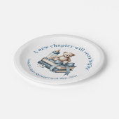 Blue Boy Teddybeer gepersonaliseerd Baby shower Papieren Bordje (Gekanteld)