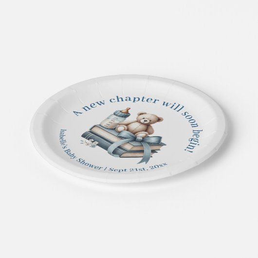 Blue Boy Teddybeer gepersonaliseerd Baby shower Papieren Bordje (Gekanteld)