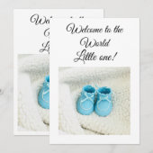 Blue Boy Tinny Foot baby shower Uitnodiging (Voorkant / Achterkant)