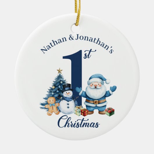 Blue Boy Twin Eerste Kerstdag Keramisch Ornament (Voorkant)