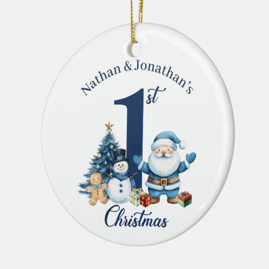 Blue Boy Twin Eerste Kerstdag Keramisch Ornament (Links)
