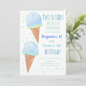 Blue Boy Two Scoops Ice Cream gezamenlijke verjaar Kaart (Staand voorkant)