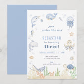 Blue Boy Under the Zee Verjaardagsuitnodiging Kaart (Voorkant / Achterkant)