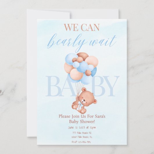 Blue Boy we kunnen Baby shower uitnodiging afwacht (Voorkant)