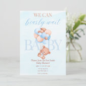 Blue Boy we kunnen Baby shower uitnodiging afwacht (Staand voorkant)