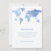 Blue Boy Wereldkaart Travel Adventure Baby shower Bedankkaart (Voorkant)