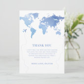 Blue Boy Wereldkaart Travel Adventure Baby shower Bedankkaart (Staand voorkant)