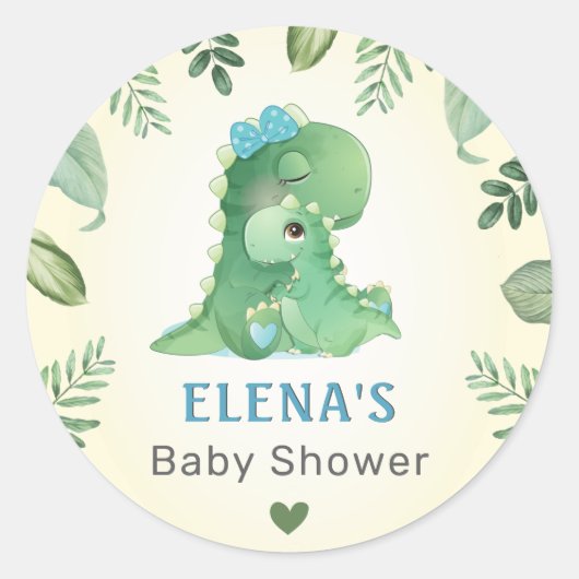 Blue Boy Wild Dinosaur Dino Baby shower Sprinkle Ronde Sticker (Voorkant)