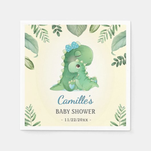 Blue Boy Wild Dinosaurus Baby shower Strooitafel Servet (Voorkant)