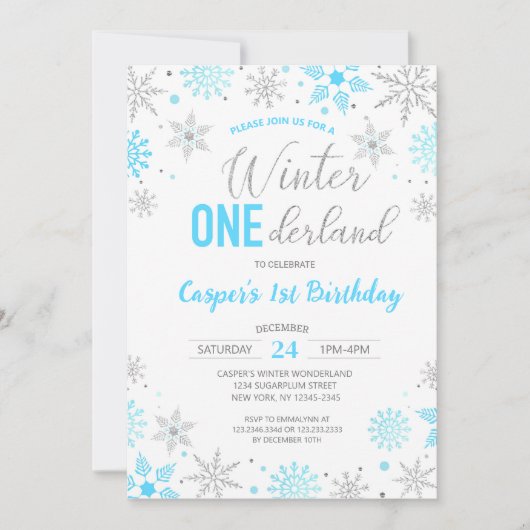 Blue Boy Winter Onederland Sneeuwvlok 1e verjaarda Kaart (Voorkant)