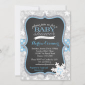 Blue Boy Winter Snowflake Baby shower Uitnodiging (Achterkant)