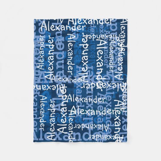 Blue Boy's All-over Naam Collage gepersonaliseerd Fleece Deken (Voorkant)