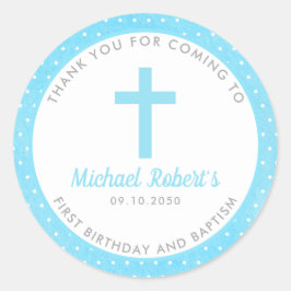 Blue Boys Baptism Christening Favor Dank je Ronde Sticker