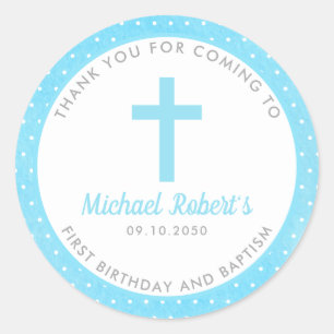 Blue Boys Baptism Christening Favor Dank je Ronde Sticker