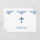 Blue Boys Baptism/Christening Hartelijk dank Bedankkaart (Voorkant / Achterkant)